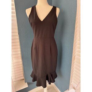 Betsey Johnson Black Sleeveless V-Neck Dress Sz 4 Ruffled Hemline LBD Bodycon